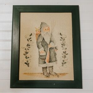 Vintage Framed Santa Wall Hanging | Christmas Decor